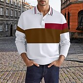 cheap Men&#039;s Classic Polo-Men&#039;s Golf Shirt Golf Polos Shirts Work Casual Lapel Long Sleeve Basic Modern Color Block Patchwork Buttons Spring &amp;  Fall Regular Fit Black Pink Navy Blue Brown Golf Shirt