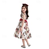preiswerte Partykleider-kinderkleidung Mädchen Party Kleid Blumen Ärmellos Leistung Geburtstag Krawattenknoten Schön Süß Baumwolle Knielang abendkleider Schaukelkleid A Linie Kleid Sommer 4 Jahre + Rosa Rote Rosenrot