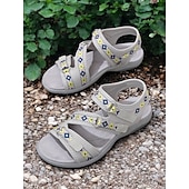 abordables Sandales Confort-sandales de sport bleues pour femmes avec sangles réglables et motif géométrique – chaussures de marche d&#039;extérieur confortables pour la randonnée, les voyages et les vêtements décontractés