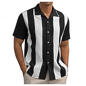 cheap Men&#039;s Casual Shirts-Men&#039;s Shirt Summer Shirt Casual Shirt Bowling Shirt Black Green khaki Short Sleeve Color Block Collar Daily Going out Clothing Apparel Fashion Casual Comfortable