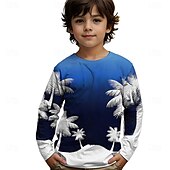 billiga Pojkens 3D Vision &amp; Geometri-Pojkar 3D Grafisk Kokosnötsträd T-shirt Långärmad Vår Höst Mode Grundläggande Barn 4-12 år Rund hals Utomhus Ledigt Dagligen Normal