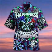 cheap Retro Vintage Print-Men&#039;s Darts Shirt Summer Hawaiian Shirt Aloha Shirt Short Sleeve Shirt Turndown Fashion Designer Casual Street Daily Holiday Black Red Blue 3D Print S M L
