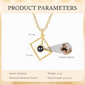 baratos Para mulheres-Colar de Projeção de Foto Personalizado - O Melhor Presente para Mãe – Pingente em Forma de Envelope com Pedra de Projeção Preta Presente Perfeito de Casamento ou Ocasião Especial