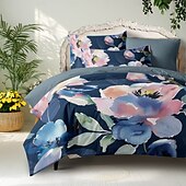 economico 100% cotone-Copripiumino floreale retrò in 100% cotone, set da 3 pezzi, in morbido tessuto estivo, morbido per la pelle, comodo, di lunga durata, leggero