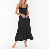 levne Šaty na promoci-Dámské Dlouhé šaty Maxi šaty Šaty na promoci Áčkové šaty Letní šaty Cami šaty Elegantní stylové Dovolená Denní Rande Běžný Bez vzoru Bez rukávů Hranatý Černá Bílá Světle zelená Světlá růžová Léto