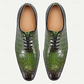 tanie Klasyczne Buty Eleganckie-męskie zielone skórzane buty typu oxford ze wzorem krokodyla – najwyższej jakości skóra bydlęca, sznurowane, na formalne, biznesowe i specjalne okazje