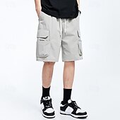 economico Classico-Per uomo Pantaloncini modello cargo Pantaloncini A cordoncino Vita elastica Multi tasca Liscio Indossabile Breve Esterno Giornaliero Campeggio e hiking Di tendenza Classico Nero Cachi