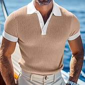 tanie Męski klasyczny polo-Męskie Koszula golfowa dzianinowe polo Biznes Codzienny Klasyczny Krótki rękaw Urlop Moda Kolorowy blok Guziki Dzianiny Lato Wiosna Regularny Biały Burgundowy Khaki Szary Jasnoniebieski Koszula
