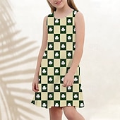 preiswerte 3D Shining Vision Kleid-St. Patrick Mädchen&#039; 3D Graphic Vierblättriges Kleeblatt Kleid Ärmellos Sommer Frühling Urlaub Täglich Festtage Prinzessin Schön Süß kinderkleidung 4-12 Jahre Casual kleid A Linie Kleid Knielang