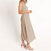 abordables Robes de Diplôme-Femmes Robe Midi Robe de remise des diplômes Robe Décontractée Robe trapèze Robe d&#039;été Élégant Occasionnel Vacances Quotidien Date Coupe régulière Uni Sans manches Col Rond Noir Blanche Vert Claire