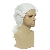 cheap Historical Wigs-Colonial Judge Wig, Long Wave Wig for Man, Washington Halloween Costume, Cosplay Wig For Carvinal