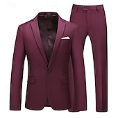 cheap Men&#039;s Blazers-Men&#039;s Set Blazer Business Cocktail Party Wedding Party 2 Piece Fashion Casual Spring &amp;  Fall Polyester Solid Color Buttons Pocket Comfortable Single Breasted Blazer Dark Yellow Black White Yellow