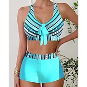 abordables Maillots une pièce et tankinis-Femme Tankini Maillot De Bain Deux Pièces Col en V Maillots de Bain Maillots de Bain Noir Bleu Respirable Séchage rapide Poids Léger Sans Manches - Natation Surf Plage Eté Printemps Grande Taille