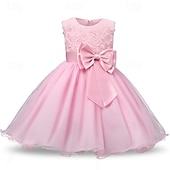 abordables Robes à Fleurs pour Filles-Robe de Demoiselle d&#039;Honneur Fille enfants Fille Robe de princesse Utilisation Mariage Soirée Elégant Magnifique Maille Couleur unie Sans Manches Col Ras du Cou Blanche Rose Claire 4 ans et +