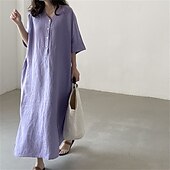 cheap Dresses-Women&#039;s Long Dress Maxi Dress Linen-Inspired Dresses Casual Dress Stylish Ethnic Casual Vacation Daily Date Regular Fit Plain Half Sleeve V Neck Purple Summer Spring
