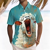 abordables Motif Animal-Homme Mouton Chemise Chemise boutonnée Manche Courte Marrant Eté Printemps Col rabattu Boutonner Bleu Vert