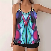 abordables Maillots une pièce et tankinis-Femme Tankini Maillot De Bain Deux Pièces Maillots de Bain Maillots de Bain Jaune Bleu Respirable Séchage rapide Poids Léger Sans Manches - Natation Surf Plage Eté Printemps Grande Taille