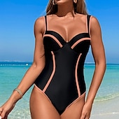 abordables Maillots une pièce et tankinis-Femme Maillot de bain 1 pièce V Profond Maillots de Bain Mosaïque Maillots de Bain Noir / Blanc Noir Respirable Séchage rapide Poids Léger Sans Manches - Natation Surf Plage Eté Printemps