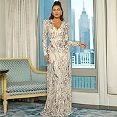 levne Plesové šaty-Šaty ve tvaru A na prom party šaty prom délka po zem dlouhý rukáv hluboký výstřih polyester s třpytkami