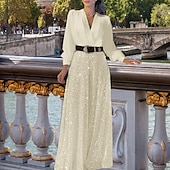 cheap Mom&#039;s Jumpsuits-Jumpsuits Mother of the Bride  Formal Elegant V Neck Floor Length Sequined Long Sleeve with Sequin Solid Color 2025