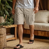 cheap Home-Men&#039;s Cargo Shorts Linen Shorts Summer Shorts Beach Shorts Drawstring Elastic Waist Multi Pocket Plain Comfort Breathable Knee Length Home Daily Beach Fashion Smart Casual White Navy Blue Inelastic