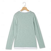 preiswerte Baumwoll-Leinen T-Shirts-Herren Hemd V-Ausschnitt T-Shirt Langarmshirt Langarm V Ausschnitt Frühling &amp; Herbst Einfarbig Patchwork Täglich Lässig Streetstyle Falscher Zweiteiler Outdoor Straße Lässig Dunkelgrau Hellgrün Kaffee