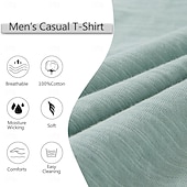 お買い得  コットンリネンTシャツ-男性用 Tシャツ 半袖 クルーネック 夏 平織り ファッション クラシック 快適 クルーネック ストリート カジュアル スポーツ ブラック ホワイト ブルー メンズトップTシャツ