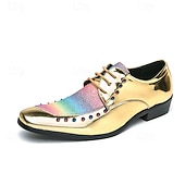 זול נעלי דרבי-נעלי אוקספורד דמוי עור זהב לגברים עם נצנצים קשת בענן ופרטים משובצים - נעלי סטייטמנט למסיבות, חתונות ואירועים מיוחדים