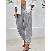 economico Classico-Per uomo Pantaloni di lino Pantaloni Pantaloni estivi Pantaloni larghi Pantaloni stile harem A cordoncino Vita elastica Liscio Comfort Traspirante Lunghezza intera Yoga Giornaliero Per eventi Di