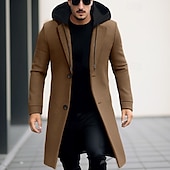 billiga Trenchcoat för män-Herr Vinterkappa Yllekappa Rock Trenchcoat Utomhus Dagliga kläder Höst vinter Polyester Vindtät jacka Ytterkläder Kläder Mode Streetwear Slät Huva Enkelknäppt med Ett Knapphål