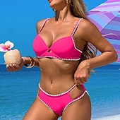abordables Maillots une pièce et tankinis-Femme Tankini Maillot De Bain Deux Pièces Dos ouvert Maillots de Bain Couleur Pleine Maillots de Bain Noir Rose Claire Respirable Séchage rapide Poids Léger Sans Manches - Natation Surf Plage Et