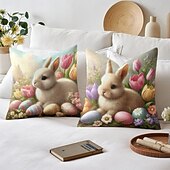 baratos Capa de almofada de férias-Capa de Almofadas Decorativas de Páscoa 1PC Coelho Ovos Macio Quadrado Capa de Almofada para Quarto Sala de Estar Sofá Cadeira