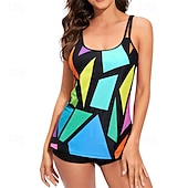 abordables Maillots une pièce et tankinis-Femme Tankini Maillot De Bain Deux Pièces Maillots de Bain Maillots de Bain Rouge Bleu Respirable Séchage rapide Poids Léger Sans Manches - Natation Surf Plage Eté Printemps Grande Taille