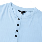 cheap Casual Henley Tee-Men&#039;s Henley Shirt Short Sleeve Shirt Ribbed Knit tee Tee Top Short Sleeve Solid Color Daily Hawaiian Buttons Henley Outdoor Street Causal Summer Light Blue White Brown Henley T-Shirt