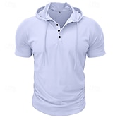 baratos camisetas básicas-Homens Camiseta Manga Curta Com Capuz Primavera Verão Esportes Moda Diário Botões Com Cordão Ao ar livre Dia a Dia Casual Preto Branco Verde Top Tee para Homens