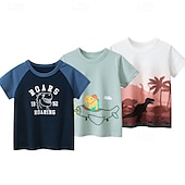 cheap Tees &amp; Shirts-Multi Packs 3pcs Boys Crew Neck Short Sleeves Black+White+Light Blue T Shirt Cartoon Vacation Daily Wear 100% Cotton Spring &amp; Summer