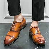 levne Formální-pánské hnědé oxfordky z umělé kůže – klasický brogue design se zapínáním na šněrování pro formální obchodní a svatební příležitosti