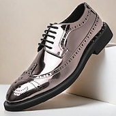 economico Formale-scarpe brogue da uomo in finta pelle verniciata color oro - design classico con lacci a punta per eventi formali, feste e matrimoni