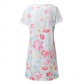 billige Skriv ut blomsterkjoler-Dame Normal EU / USA størrelse Midikjole Langermet Boho-kjole Solkjole Elegant kjole Elegant Bohem Tropisk Blondearm Fest Daglig Stevnemøte Løstsittende Blomstret Marmortrykk Kortermet V-hals Lys