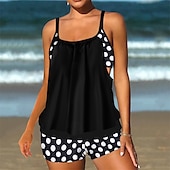 abordables Maillots une pièce et tankinis-Femme Tankini Maillot De Bain Deux Pièces Bretelles Croisées Maillots de Bain Tache Maillots de Bain Noir Rouge Respirable Séchage rapide Poids Léger Sans Manches - Natation Surf Plage Eté Printemps