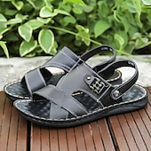 preiswerte Lässige Sandalen-Braune Sandalen aus Kunstleder für Herren – offene Zehenpartie mit überkreuzten Riemen und verstellbarem Riemen an der Rückseite für bequemen, lässigen Sommerlook