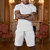 olcso Férfi Basic Tees szettek-Férfi 2 darab Póló öltönyök Tracksuit Teniszing Rövid ujjú Rövid nadrág Terített nyak Nyár Színes Testedző Alkalmi 2 db Vakáció Hétköznapi viselet Sportruházat Fekete Fehér Zöld Férfi felső póló