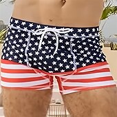 billiga simshorts för män-Herr Badshorts Badkläder Underdelar Snörning Simmning Surfing Strand Vattensport Tryckt Landsflagga Sommar Vår