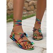 cheap Vacation Sandals-Women&#039;s Rainbow Strappy Flat Sandals with Butterfly Decorations – Eye-Catching and Comfortable for Summer, Beach and Festival Wear