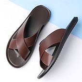 abordables sandalias de exterior-Sandalias marrones con tiras cruzadas sin cordones para hombre: diseño liviano y cómodo para la playa y el uso informal en verano