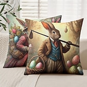 voordelige Vakantie kussensloop-Vintage Paas Decoratieve Toss Kussens Cover 1PC Konijn Zacht Vierkant Bankkussenhoes Kussenhoes voor Slaapkamer Woonkamer Sofa Stoel