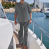 cheap Men&#039;s Basic Shirts Sets-Men&#039;s 2 Piece Shirt Set Summer Set Matching Sets Casual Shirt Plain Vacation Daily Black Gray Light Blue Long Sleeve Collar Summer Clothing Apparel