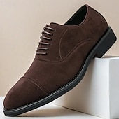 abordables Formal-Zapatos oxford de gamuza marrón para hombre: zapatos de vestir clásicos con cordones para ocasiones formales y de negocios, calzado cómodo y elegante