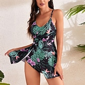 abordables Maillots une pièce et tankinis-Femme Maillot de bain 1 pièce V Profond Maillots de Bain Floral Maillots de Bain Jaune Bleu Respirable Séchage rapide Poids Léger Sans Manches - Natation Surf Plage Eté Printemps