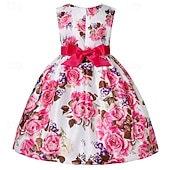 preiswerte Partykleider-kinderkleidung Mädchen Party Kleid Blumen Ärmellos Leistung Geburtstag Krawattenknoten Schön Süß Baumwolle Knielang abendkleider Schaukelkleid A Linie Kleid Sommer 4 Jahre + Rosa Rote Rosenrot